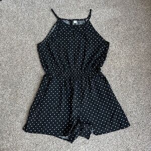 Old Navy Black and White Polka Dot Spaghetti Strap Romper, Size Medium